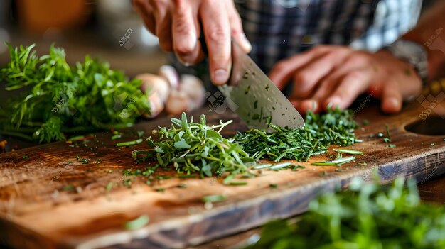 Mâini care toacă verdețuri